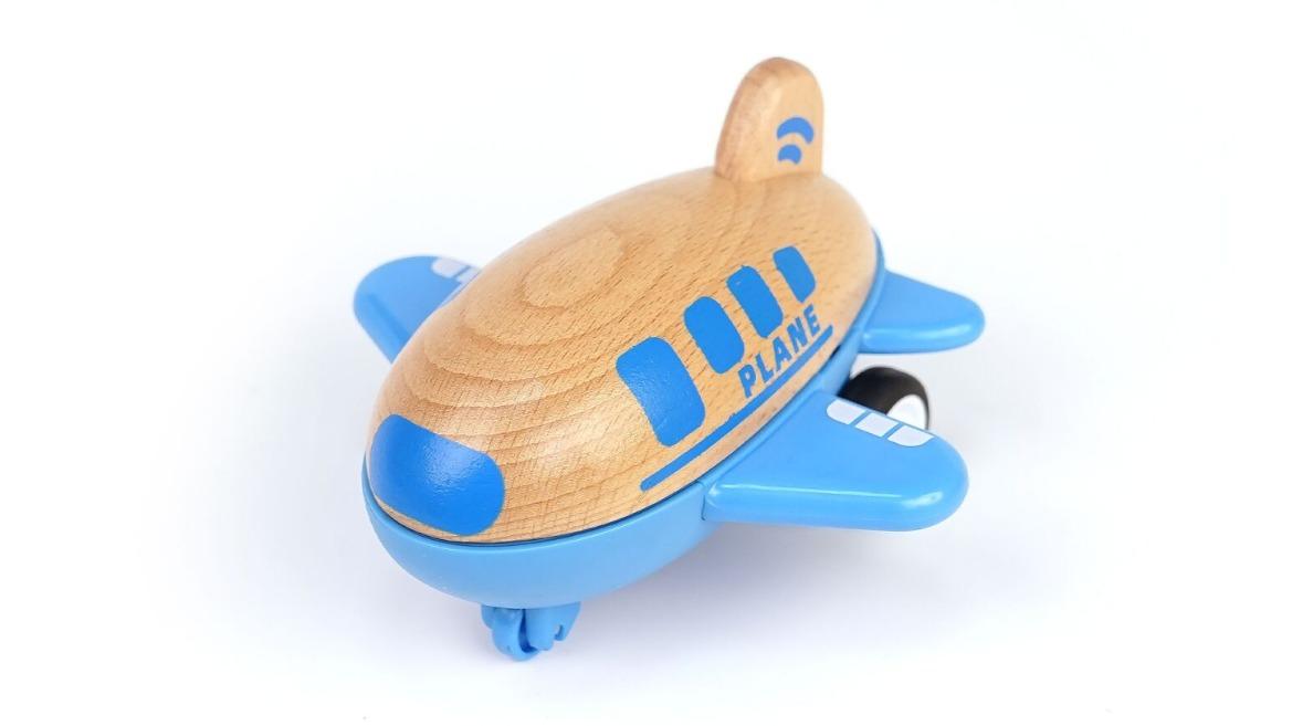 Wanborns Wooden Racer Plane Airplane with Sound - Blue