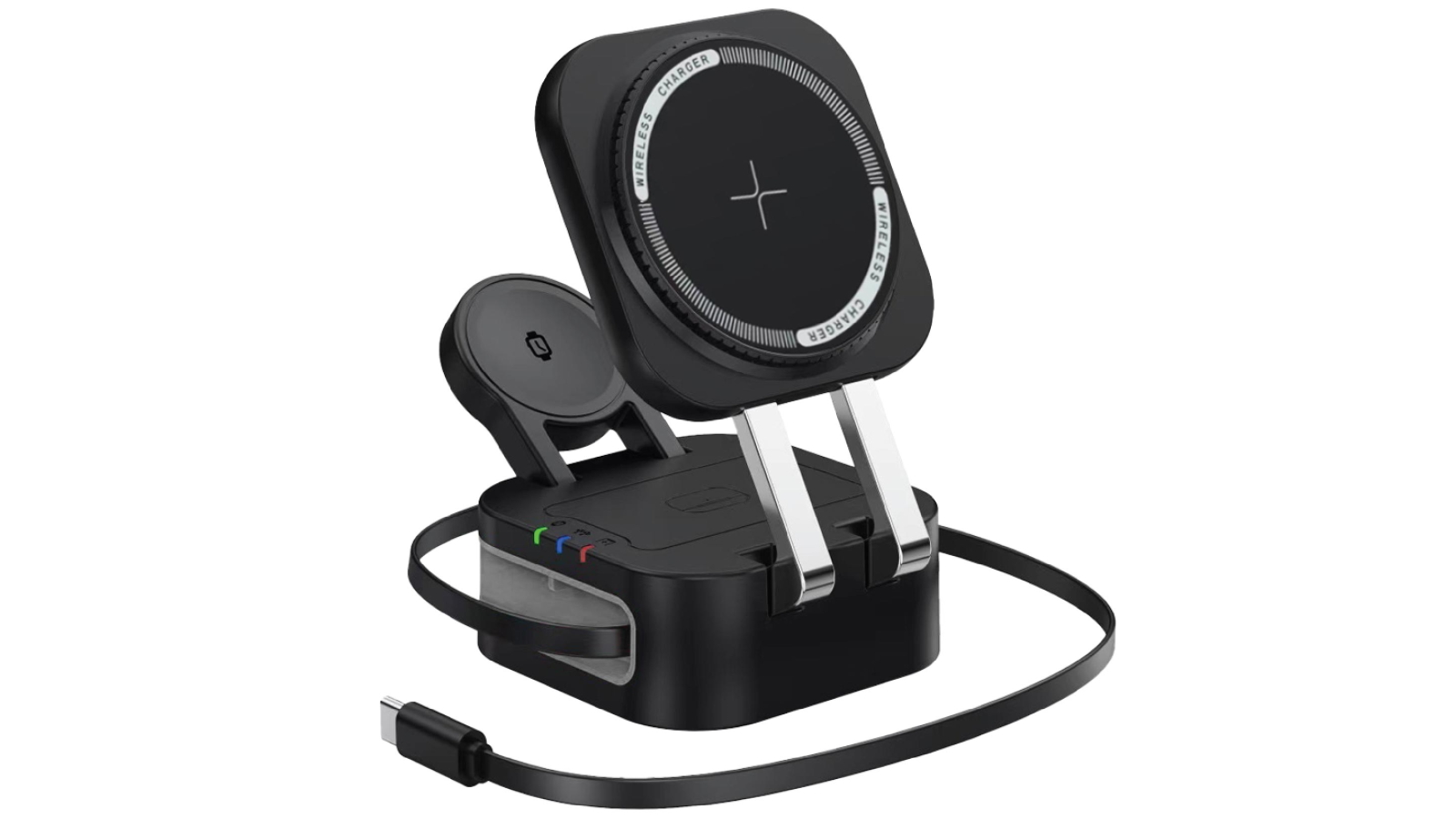 Laser ChargeCore 3-in-1 Foldable Wireless Charger with Retractable USB-C Cable