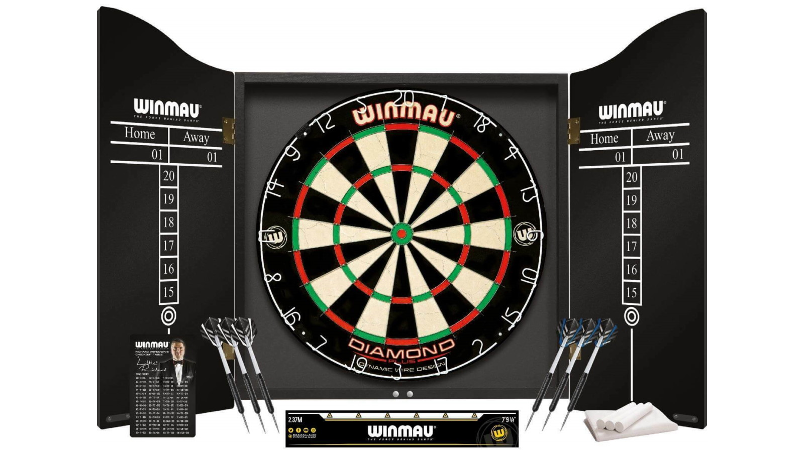 Winmau Professional Dartboard Set with Diamond Plus Dart Board + Cabinet + sets of 2 Darts