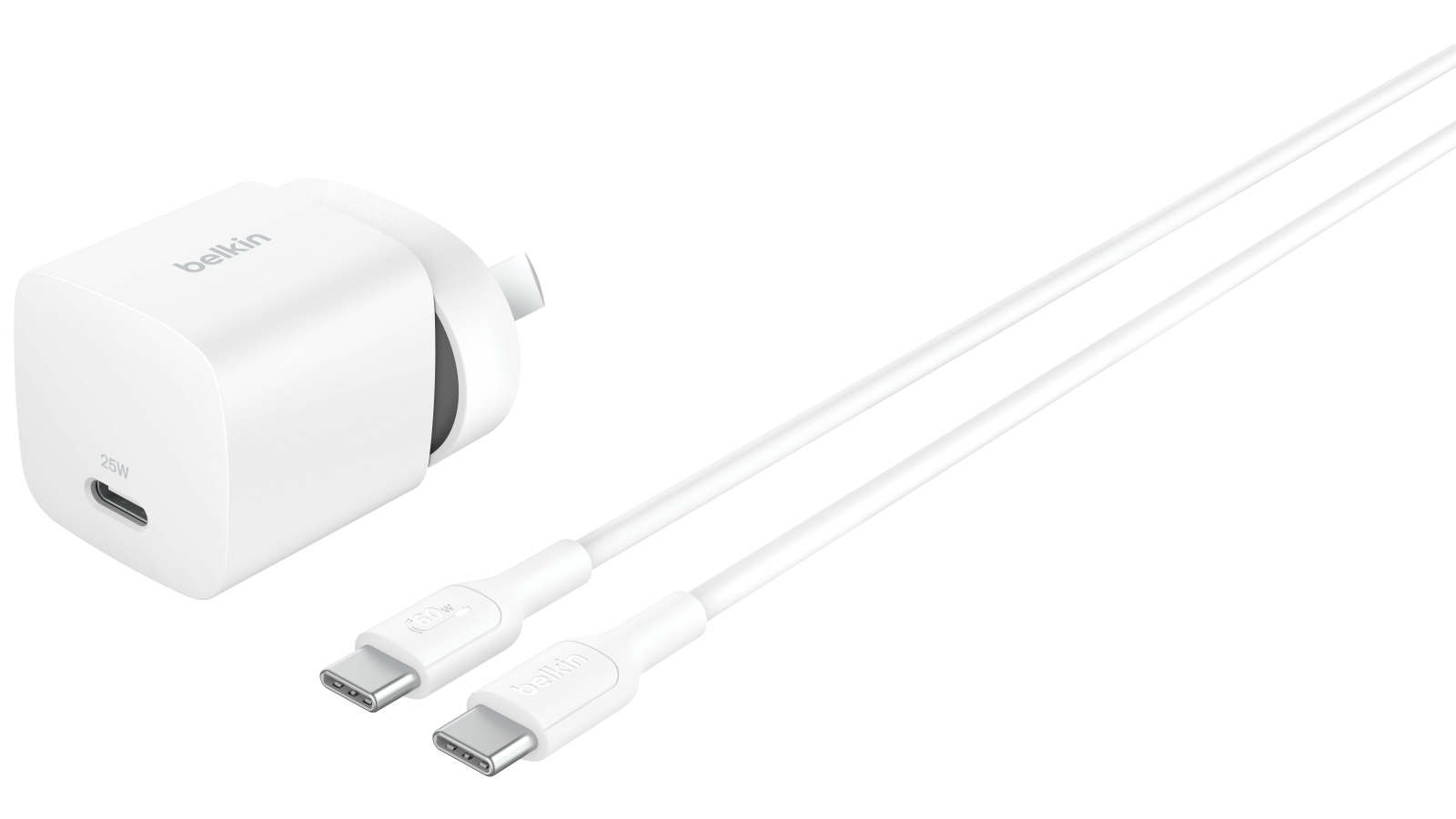 Belkin BOOSTCHARGE USB-C Wall Charger 25W + USB-C to USB-C Cable - White