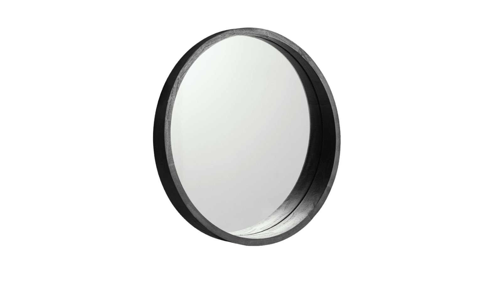 Furb Flat Round Black Wooden Bathroom Wall Mirror