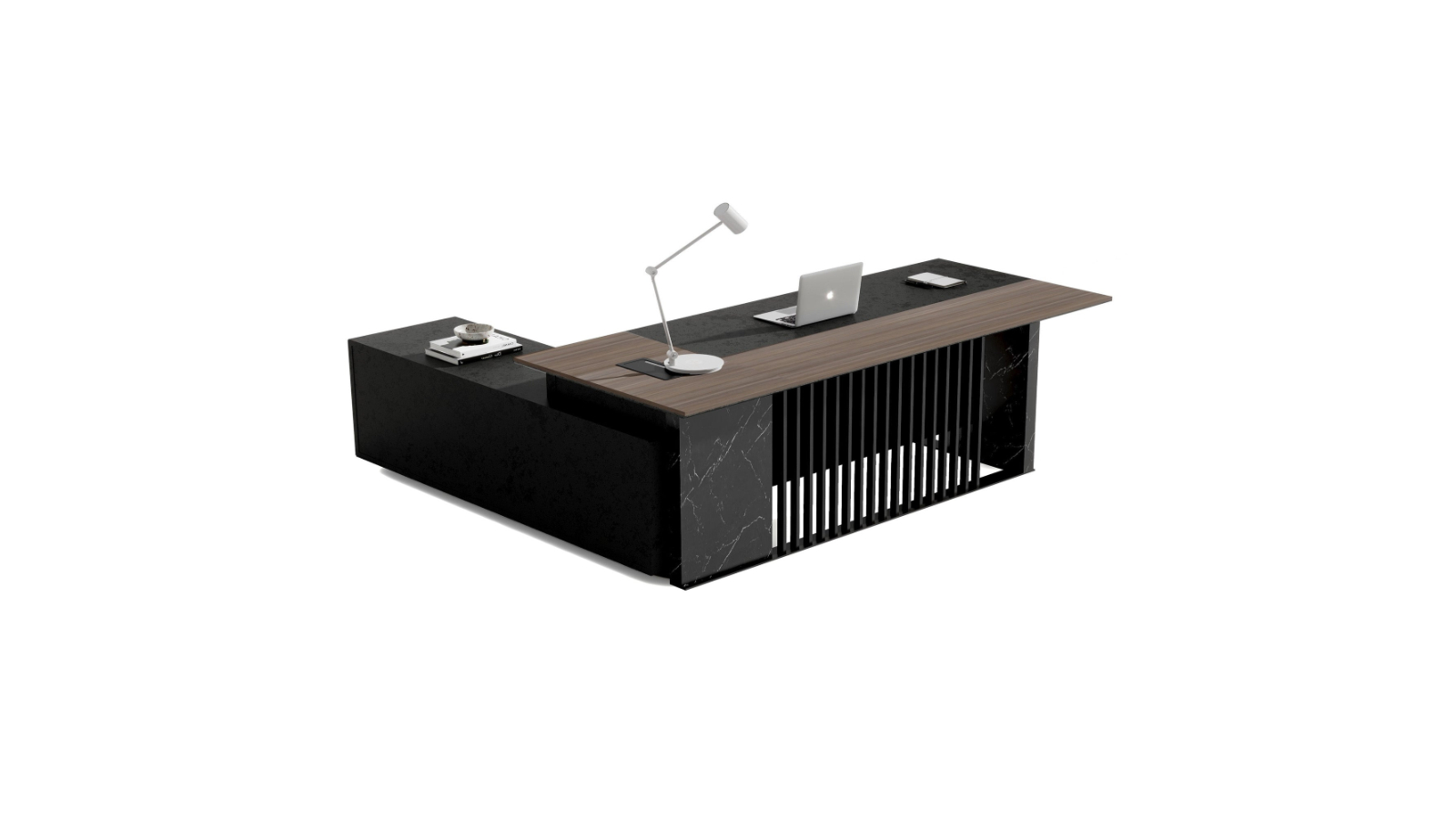 Innovatec Madeira 220cm Right Return Executive Desk - Hazelnut/Black Concrete