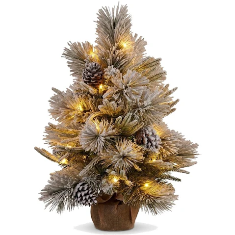 Christabelle 2ft LED Alpine Snow Potted Pinecone Hessian Pre-Lit Christmas Tree