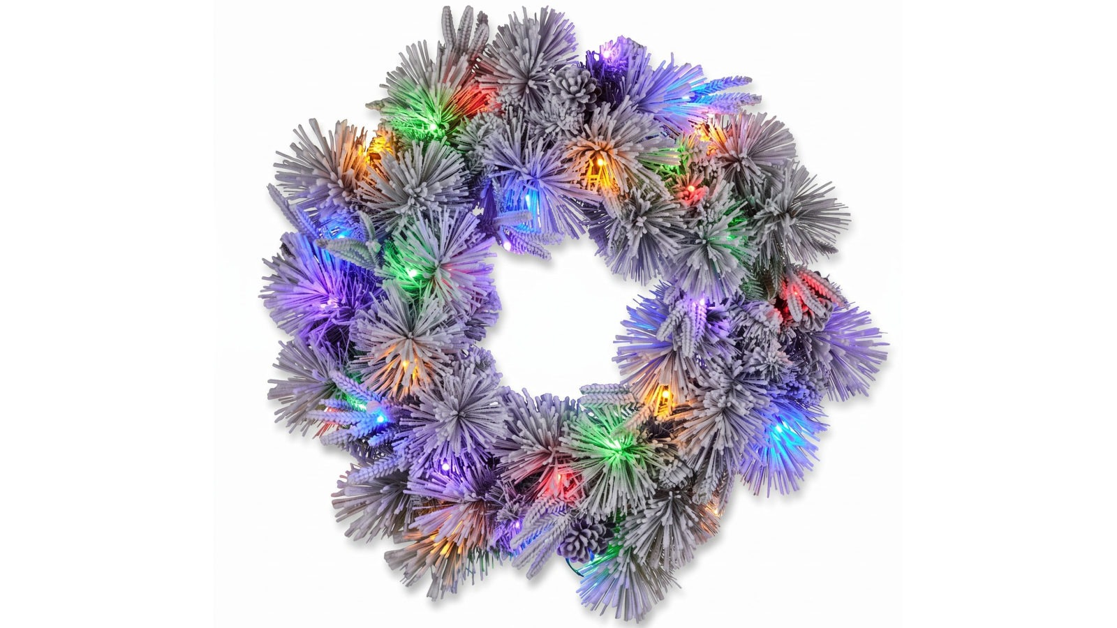 Christabelle 61cm Alpine Snow Christmas Wreath Pre Lit Multi Function LED Timer Pinecone Front Door Decoration