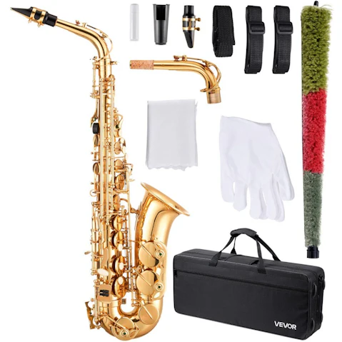 Vevor Gold Brass Alto Saxophone Eb E Flat Sax Beginner Kit with Case Mouthpiece