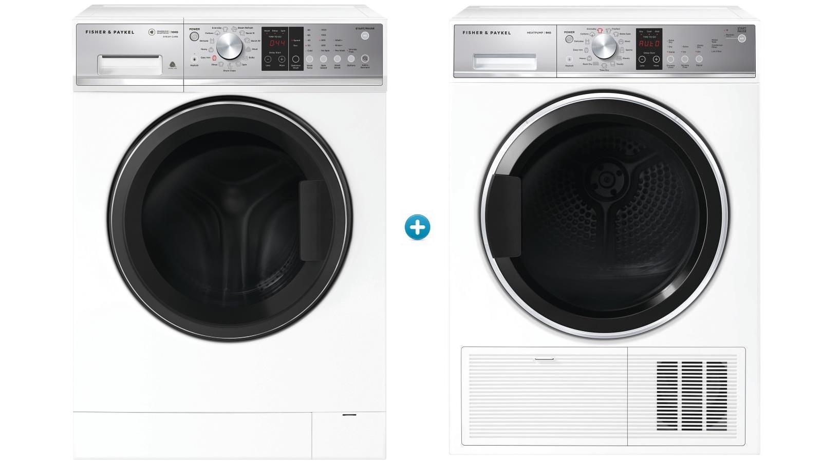 Fisher & Paykel 10kg Front Load Washing Machine plus 9kg Heat Pump Dryer