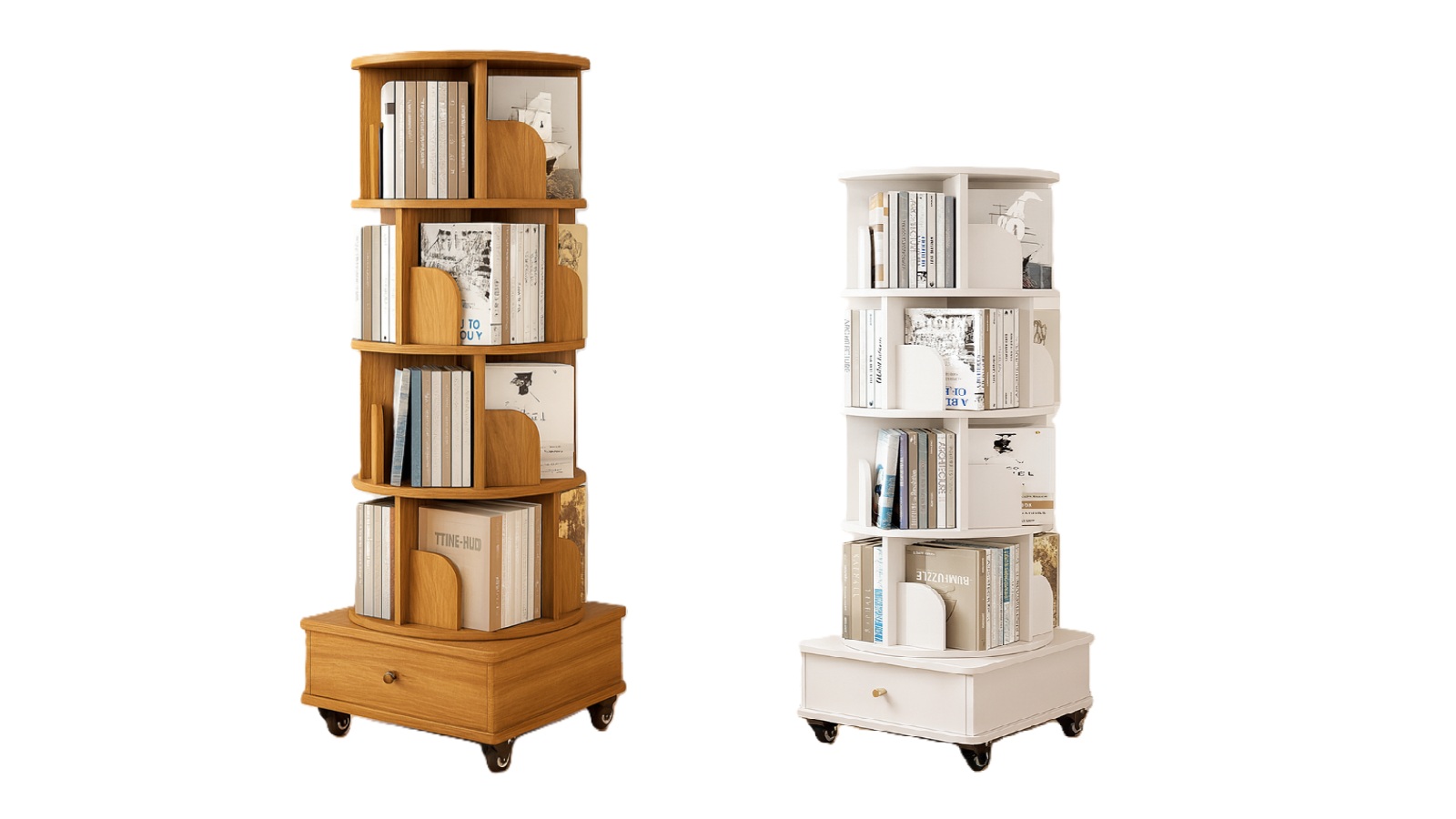 HelloDeal 4-Tier 144cm Rotating Swivel Wooden Bookcase