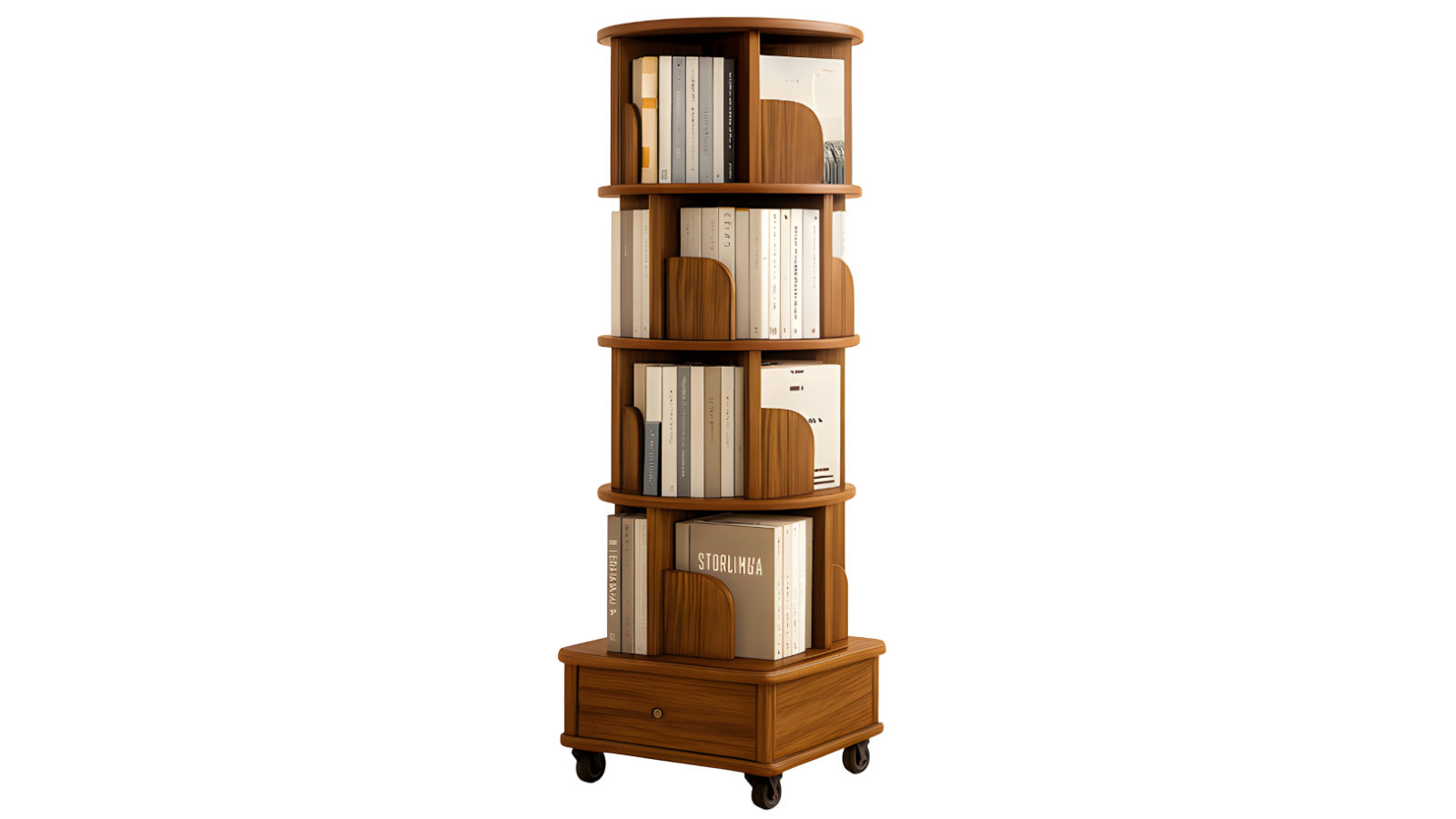 Hello Deals 4-Tier Versatile Spacious Rotating Swivel Wooden Bookcase With Wheels