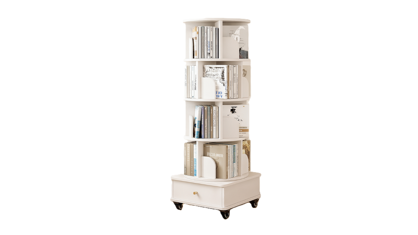 HelloDeal 4-Tier 144cm Rotating Swivel Wooden Bookcase - White