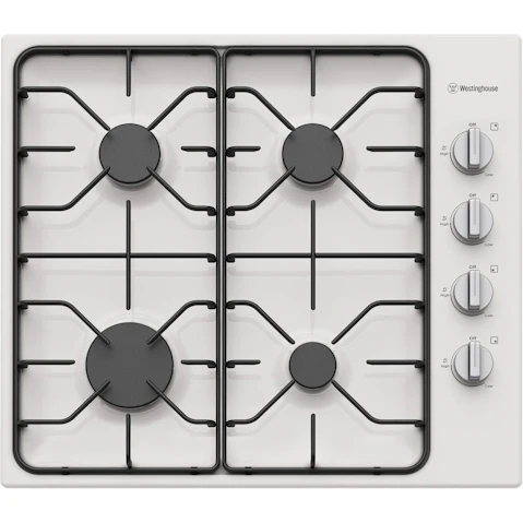 Westinghouse 600mm 4 Burner White Enamel Gas Cooktop with Side Knob Control