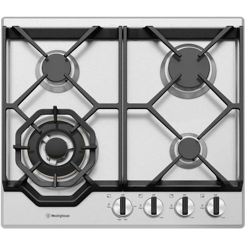 Westinghouse 600mm 4 Burner Stainless Steel Gas Cooktop with Dual Valve Control