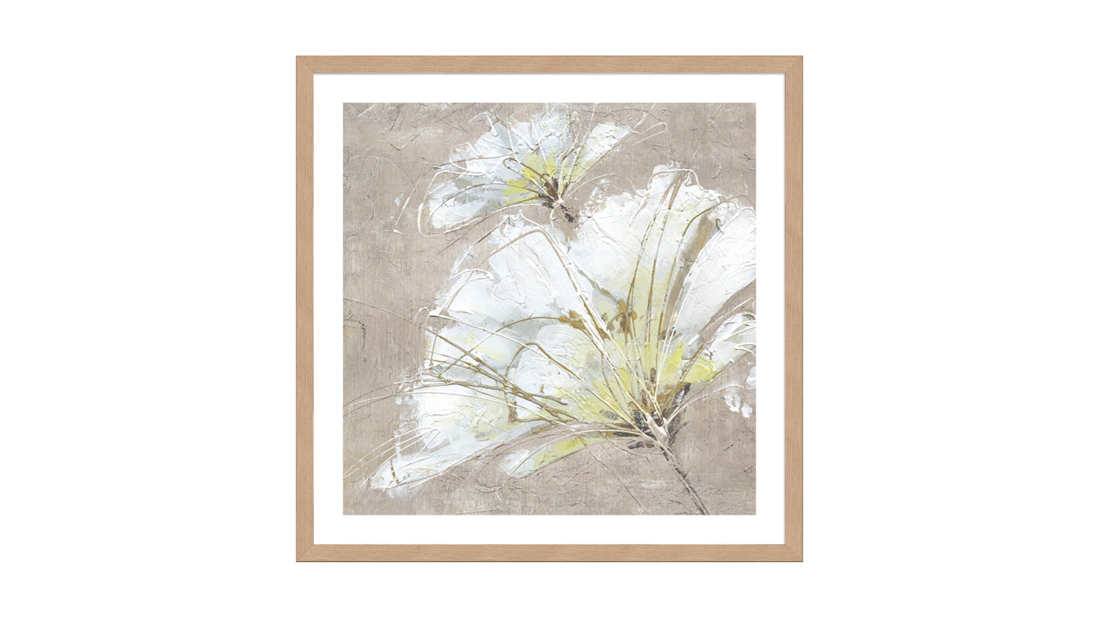 La Grolla White Flowers III Natural Frame Wall Art - 56 x 56cm