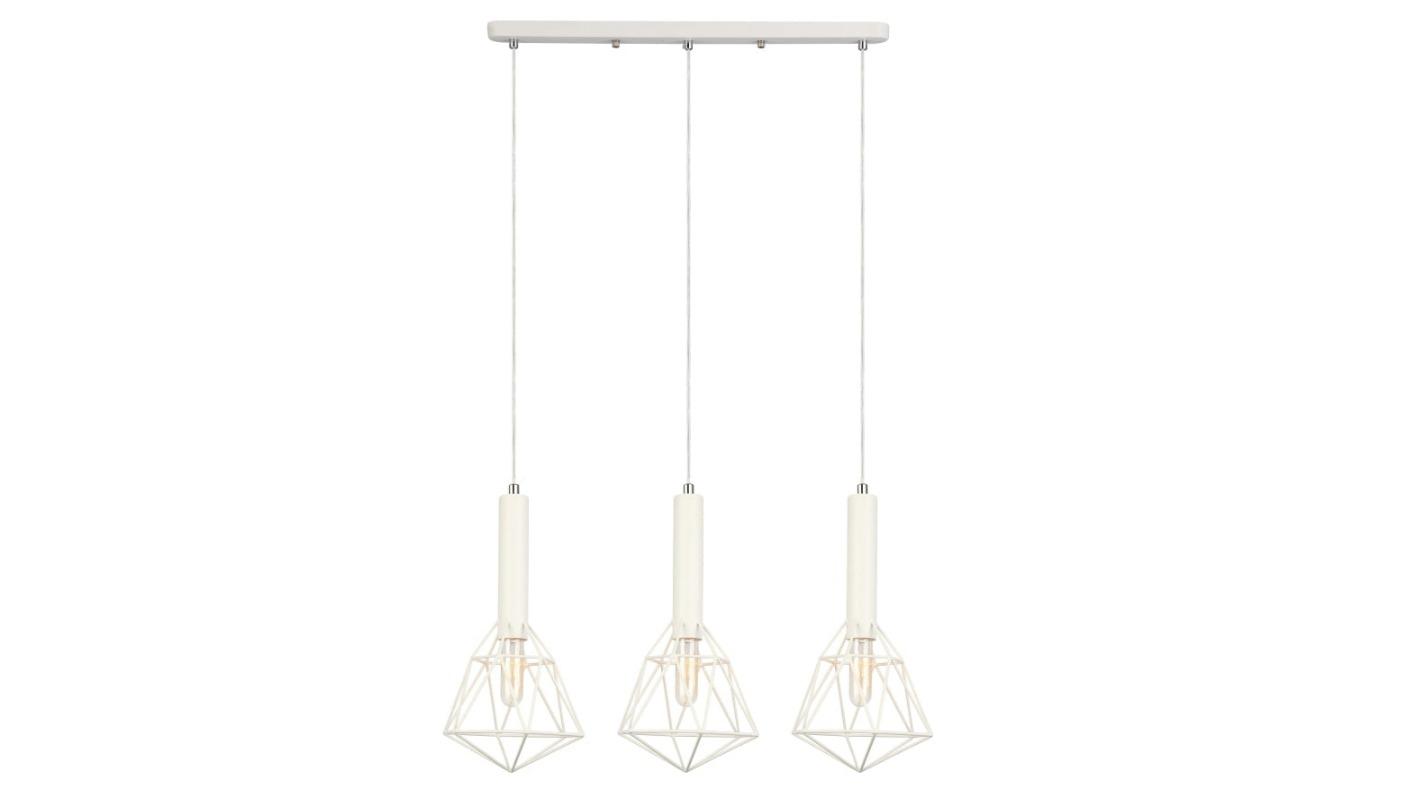 Whiteband Set of 3 White Diamond Cage with Bar Mounting Plate Interior Pendant Light