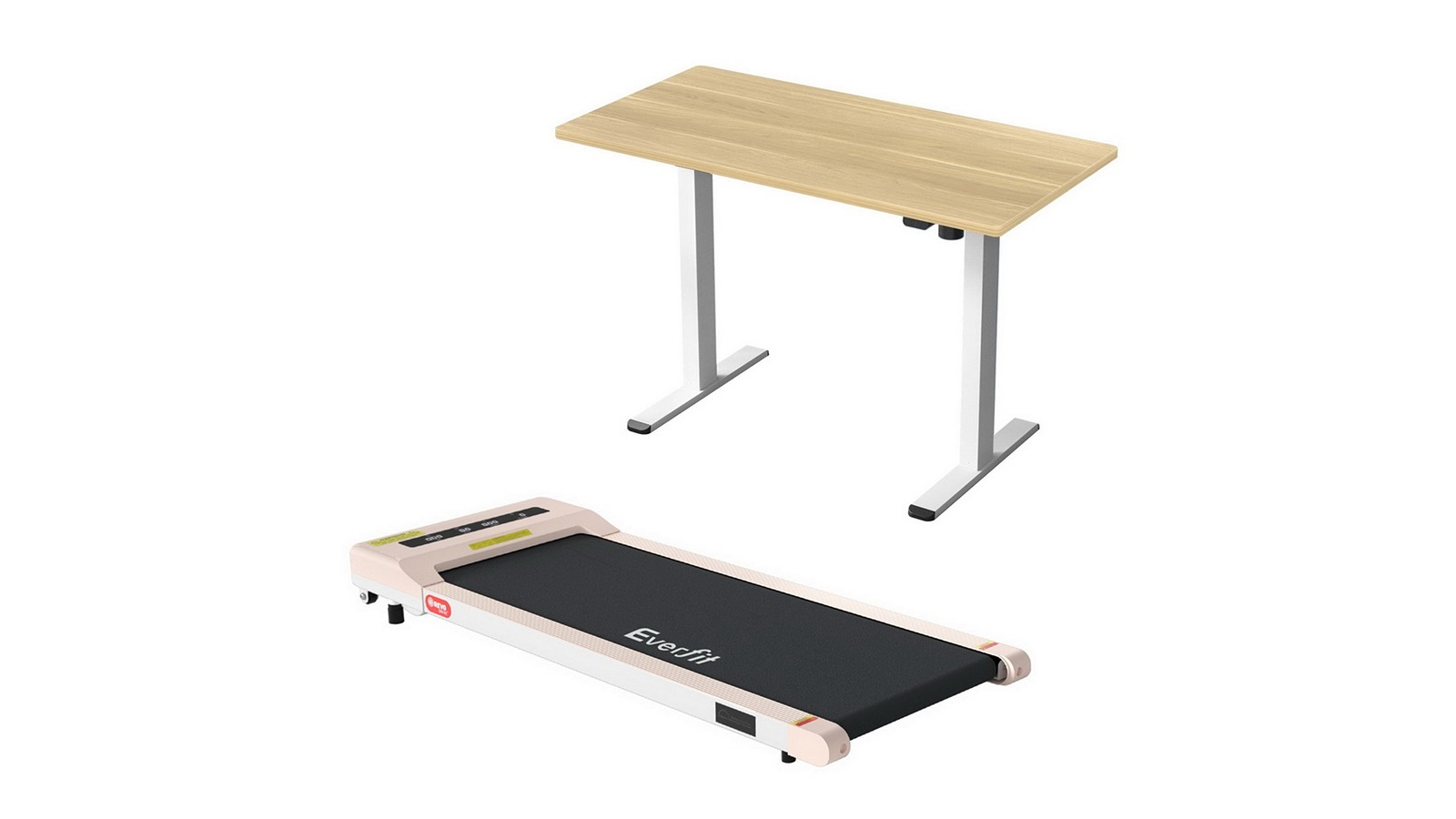 Artiss Standing Desk and 36cm Pink Walking Pad - Natural/White