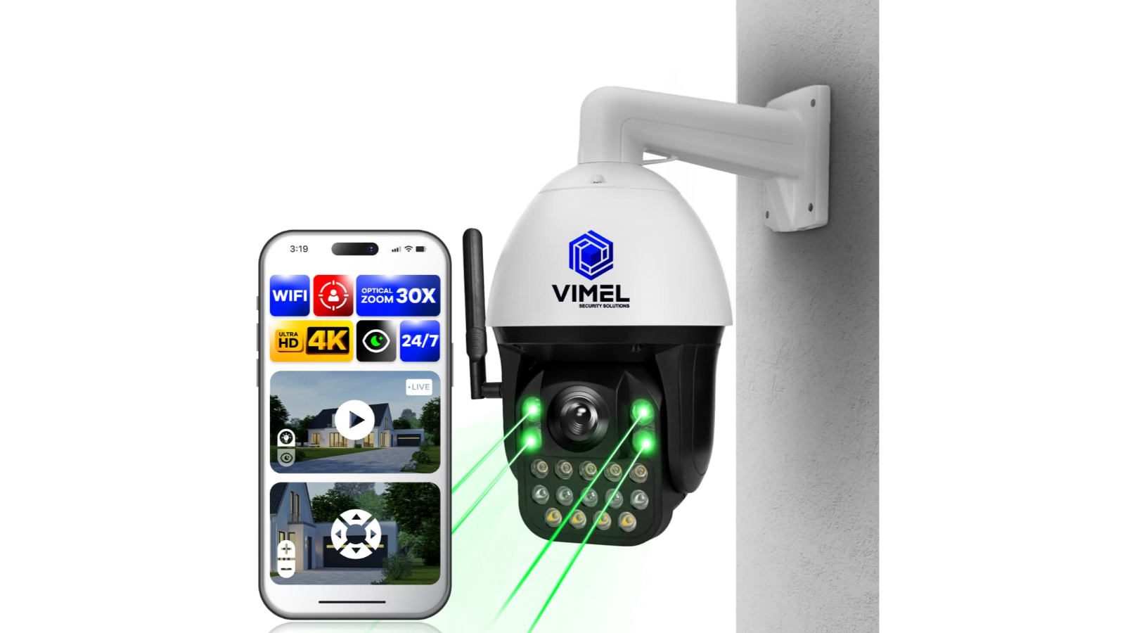 Vimel Professional PTZ WiFi with 30X Zoom and Auto-Tracking 4K Wireless Security Camera