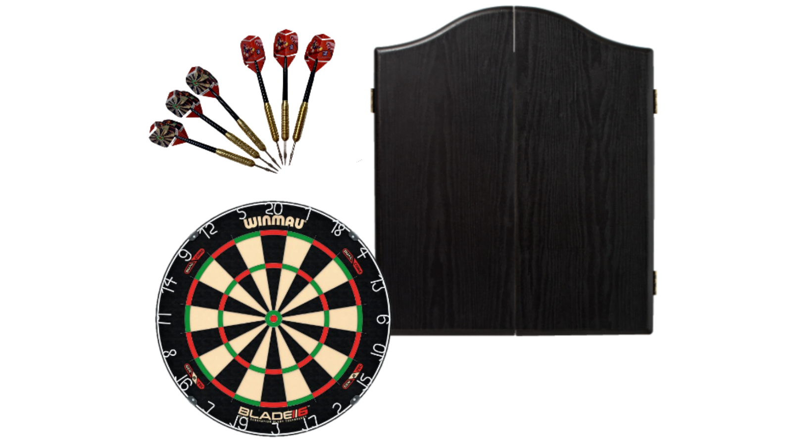 Winmau 6 Dual Core Blade + Black Cabinet + Dart Set