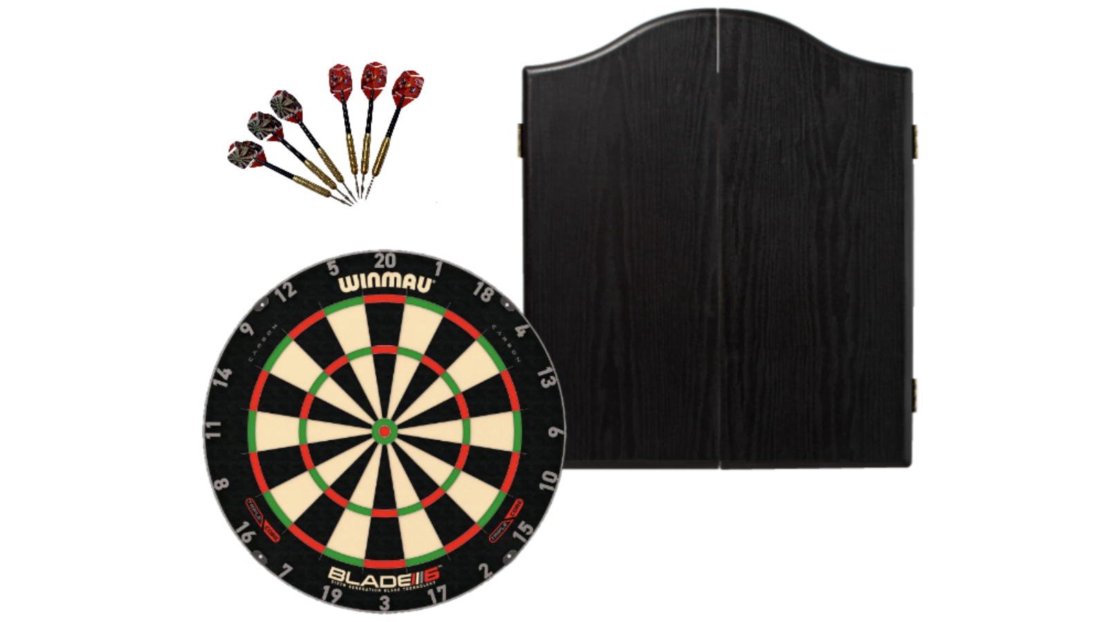 Winmau 6 Triple Core Blade + Black Cabinet + Dart Set