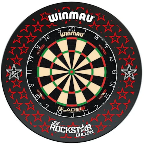 Winmau 6 Dual Core Blade + Joe Cullen Rockstar Dart Board Surround + Darts