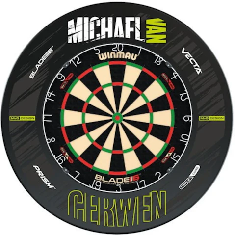 Winmau 6 Dual Core Blade + MVG Retro Dart Board Surround + Darts
