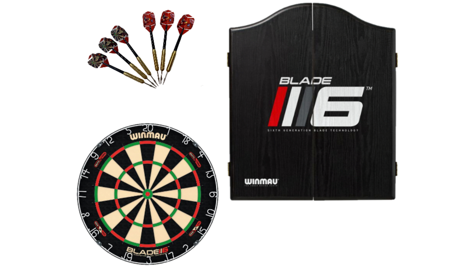 Winmau 6 Dual Core Blade + 6 Blade Cabinet + Dart Set