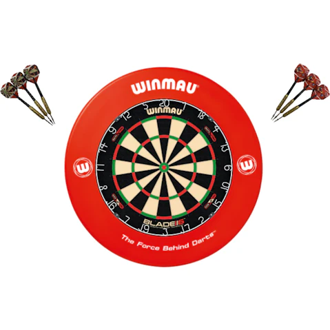 Winmau 6 Dual Core Blade + Red Printed Dart Board Surround + Darts
