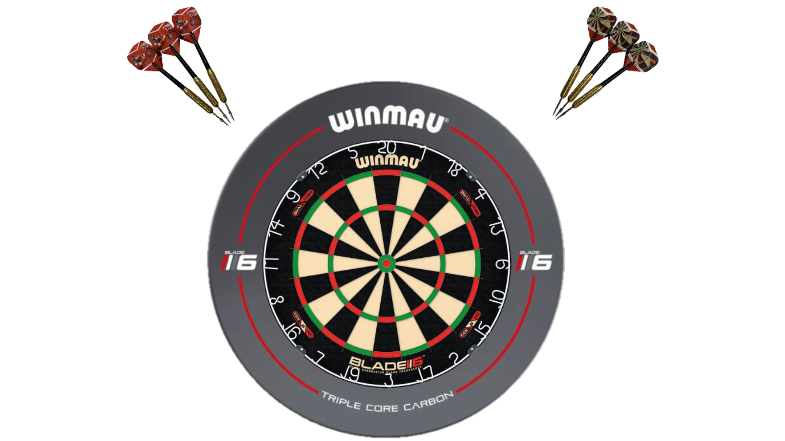 Winmau 6 Dual Core Blade + 6 Grey Dart Board Surround + Darts