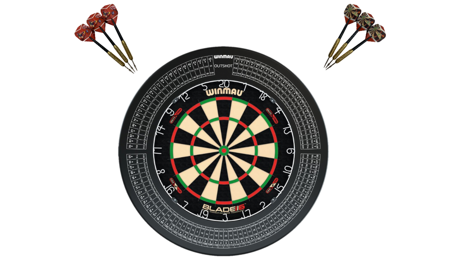 Winmau 6 Dual Core Blade + Outshot Dart Board Surround + Darts