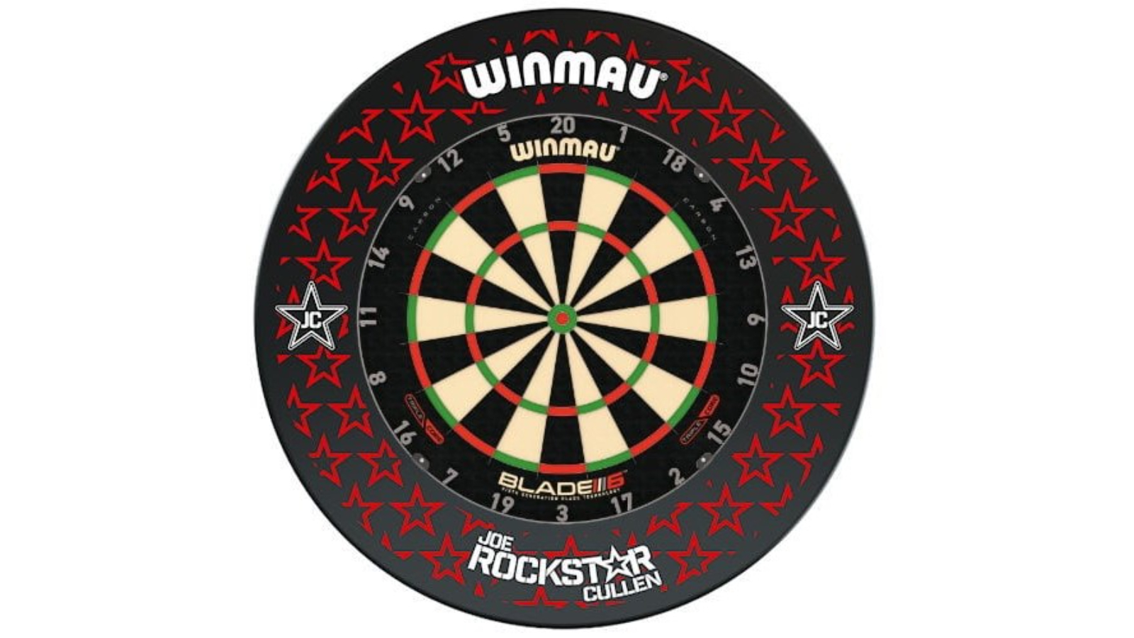 Winmau 6 Triple Core Blade + Joe Cullen Rockstar Dart Board Surround + Darts