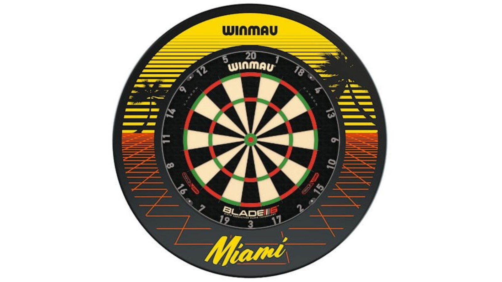 Winmau 6 Triple Core Blade + Miami Sunset Dart Board Surround + Darts