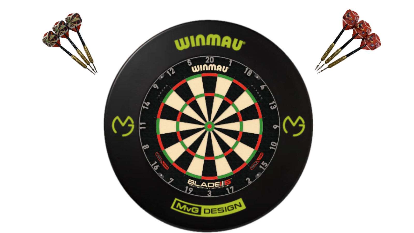 Winmau 6 Triple Core Blade + MVG Dart Board Surround + Darts
