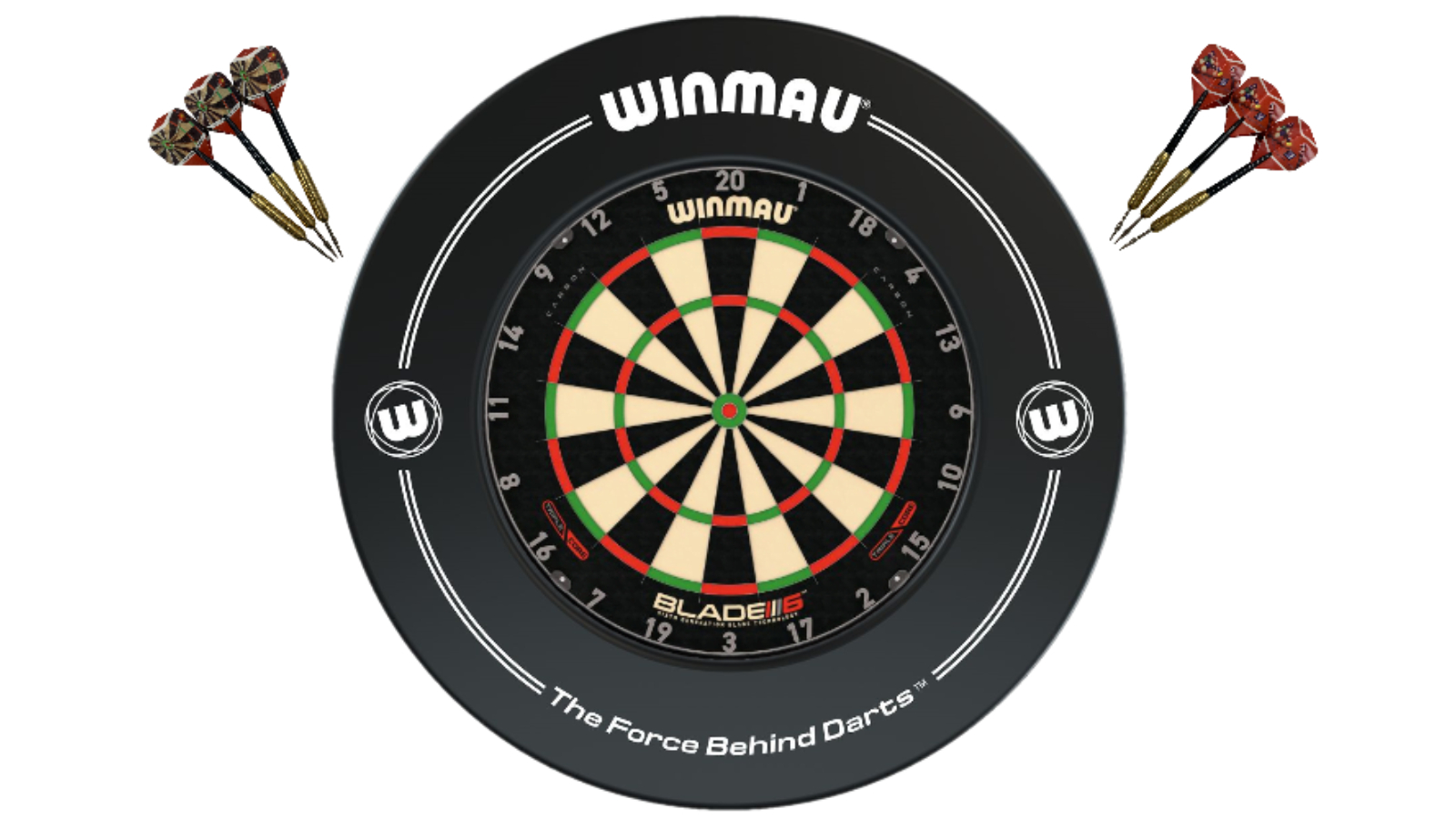 Winmau 6 Triple Core Blade + Black Printed Dart Board Surround + Darts