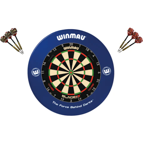 Winmau 6 Triple Core Blade + Blue Printed Dart Board Surround + Darts