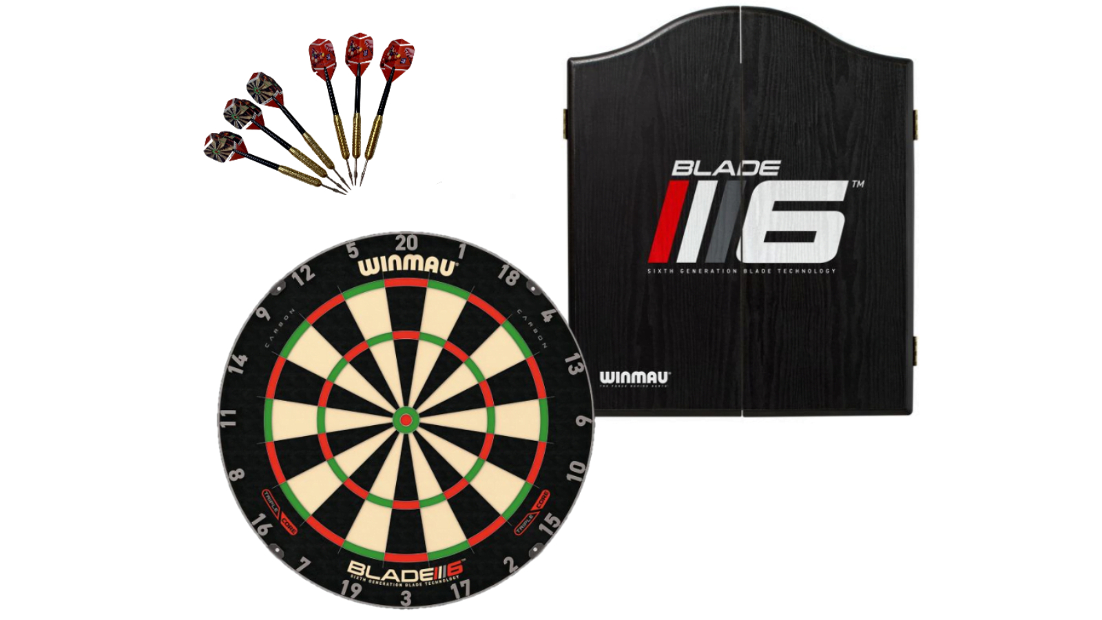 Winmau 6 Triple Core Blade + 6 Blade Cabinet + Dart Set