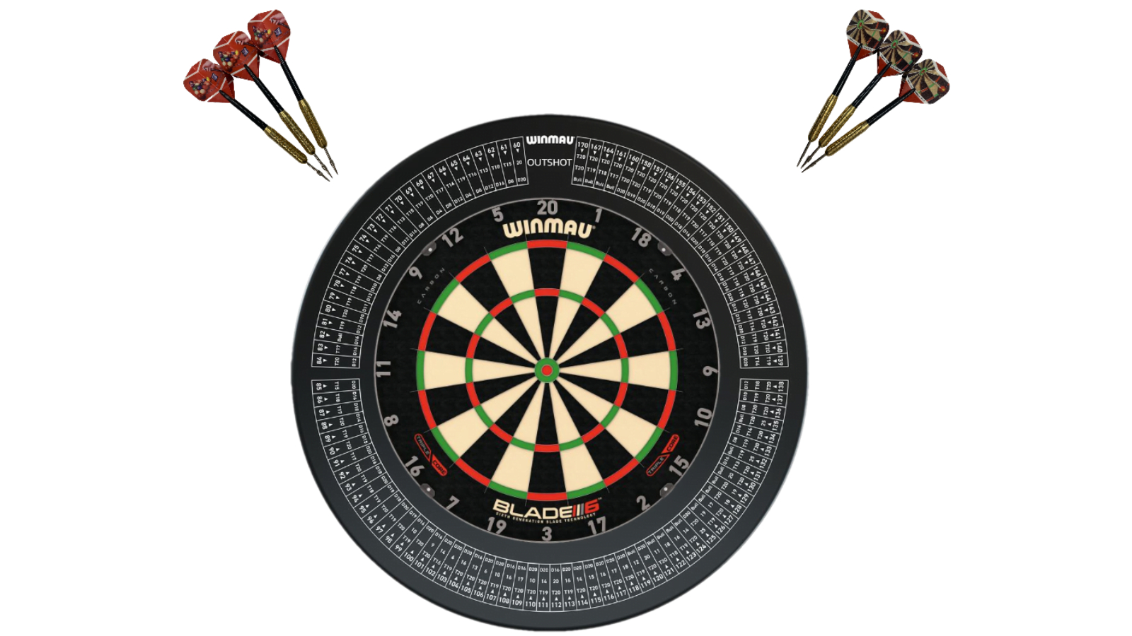 Winmau 6 Triple Core Blade + Outshot Dart Board Surround + Darts