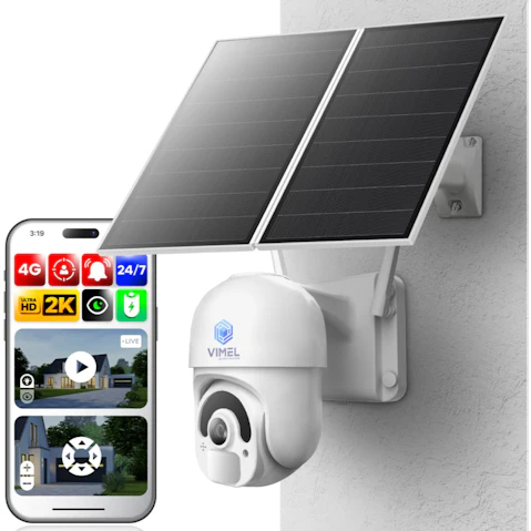 Vimel 4G Wireless Solar and Battery Powered Security Camera with PTZ and 24/7 Recording