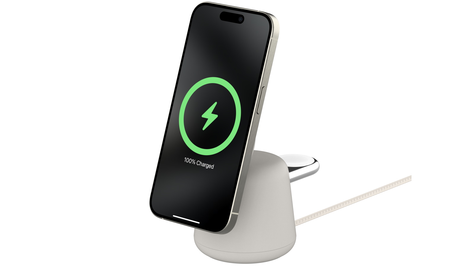 Belkin BoostCharge Pro 2-in-1 Wireless Charging Dock With MagSafe 15W – Sand / Beige (Open Box)-687283