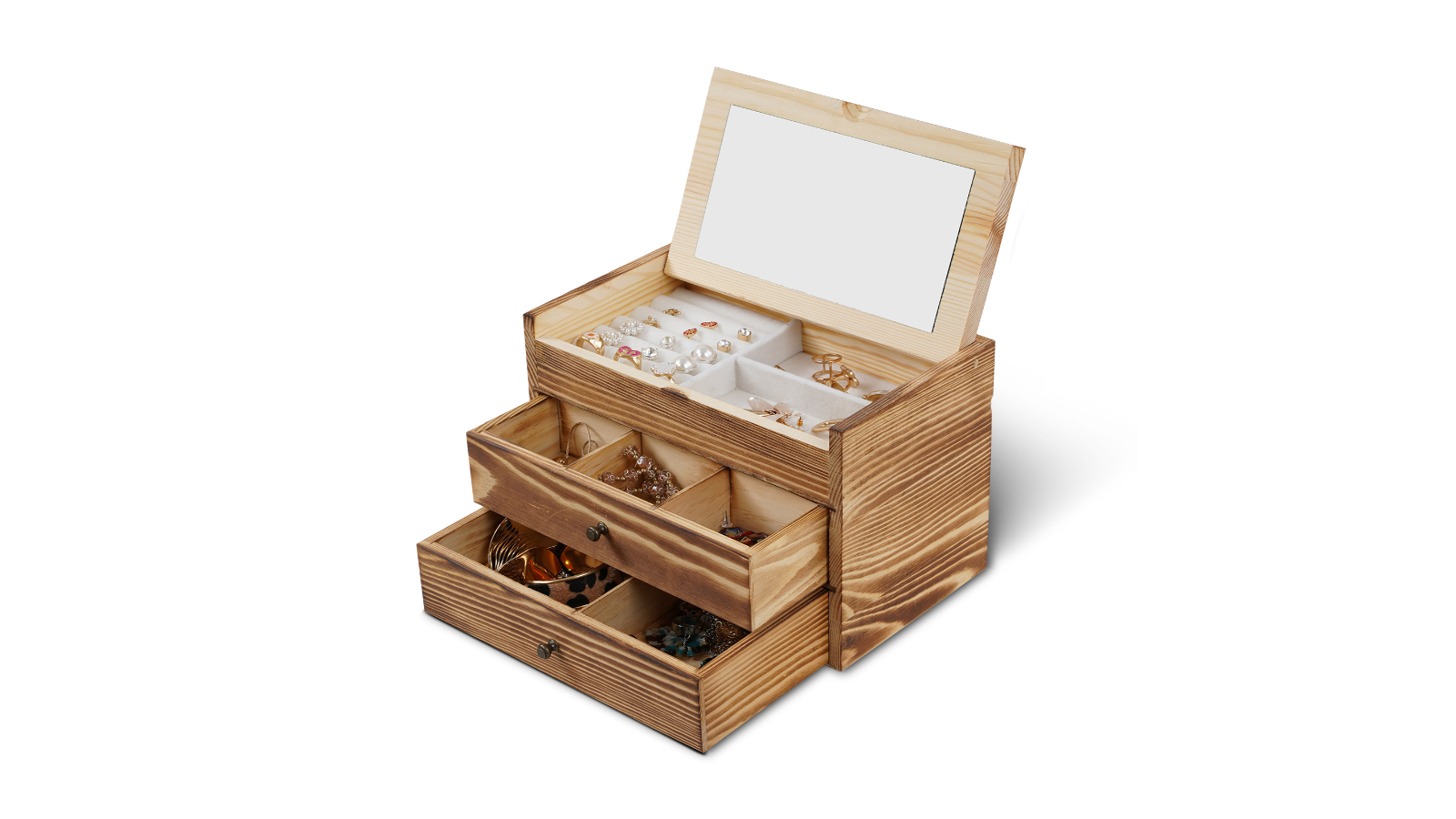 3-Layer Wooden Jewelry Box Organizer