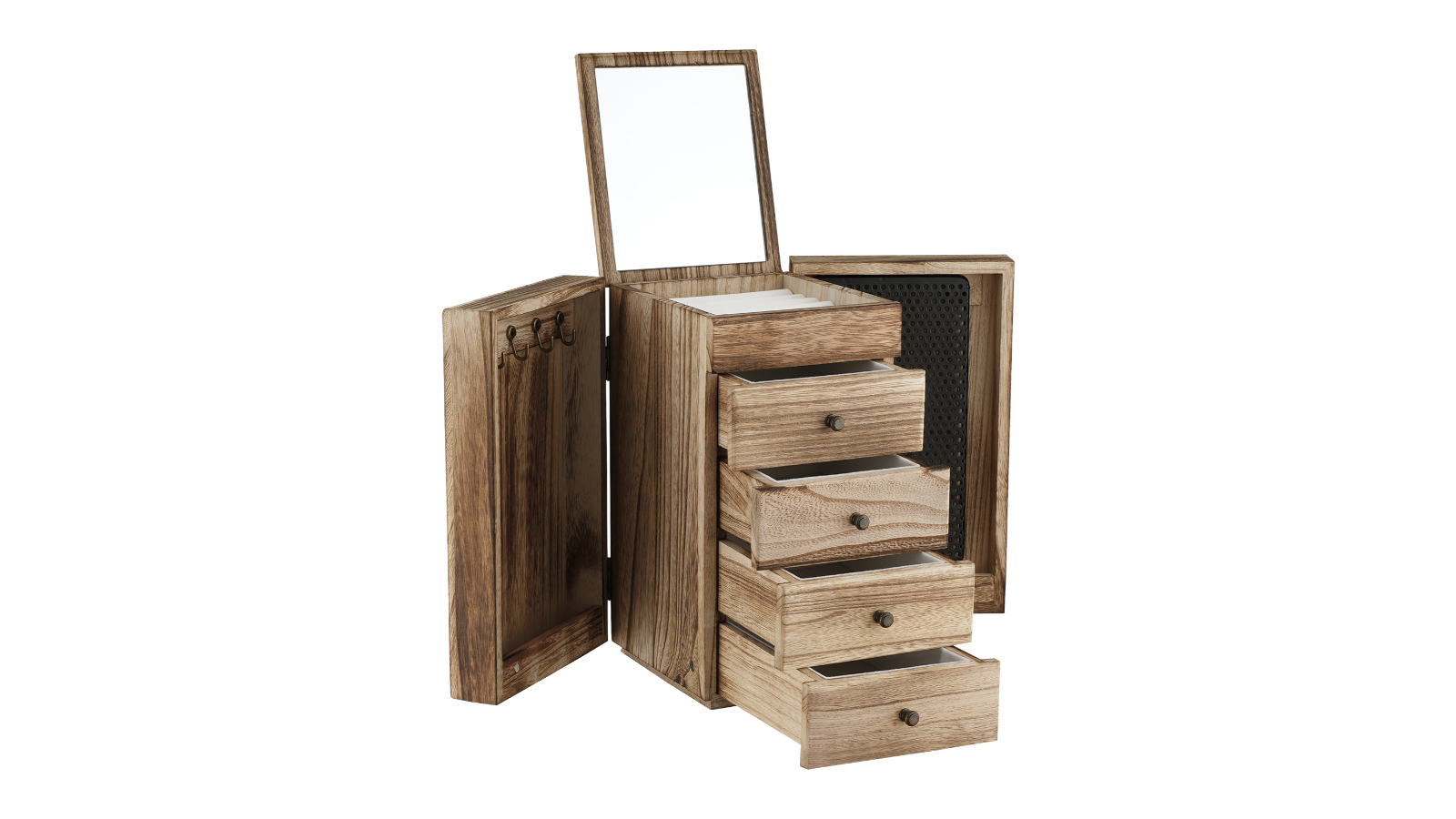 5-Layer Wooden Vintage Style Jewelry Storage Case with Mirror