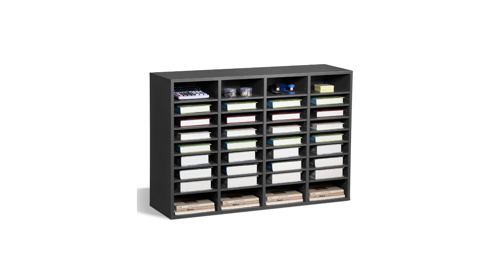Vevor 36-Compartment Wooden Literature Organizer with Adjustable Shelf - Grey