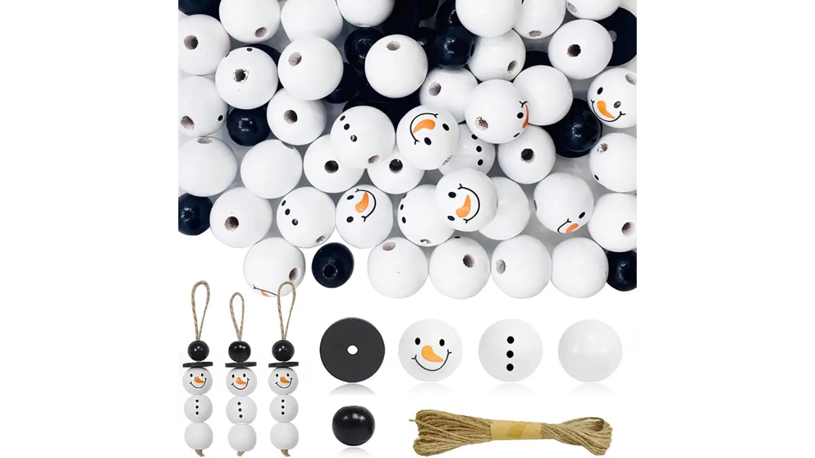 TM 100 Piece DIY Christmas Snowman Wooden Beads Kit
