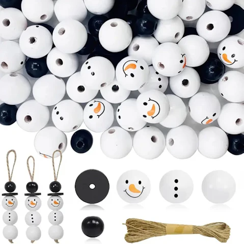 TM 100 Piece DIY Christmas Snowman Wooden Beads Kit