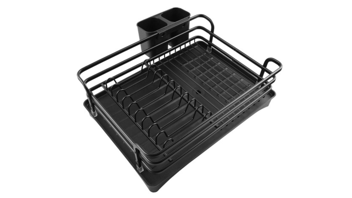 Kitchen Sink Dish Drying Storage Rack with Strainer - Black