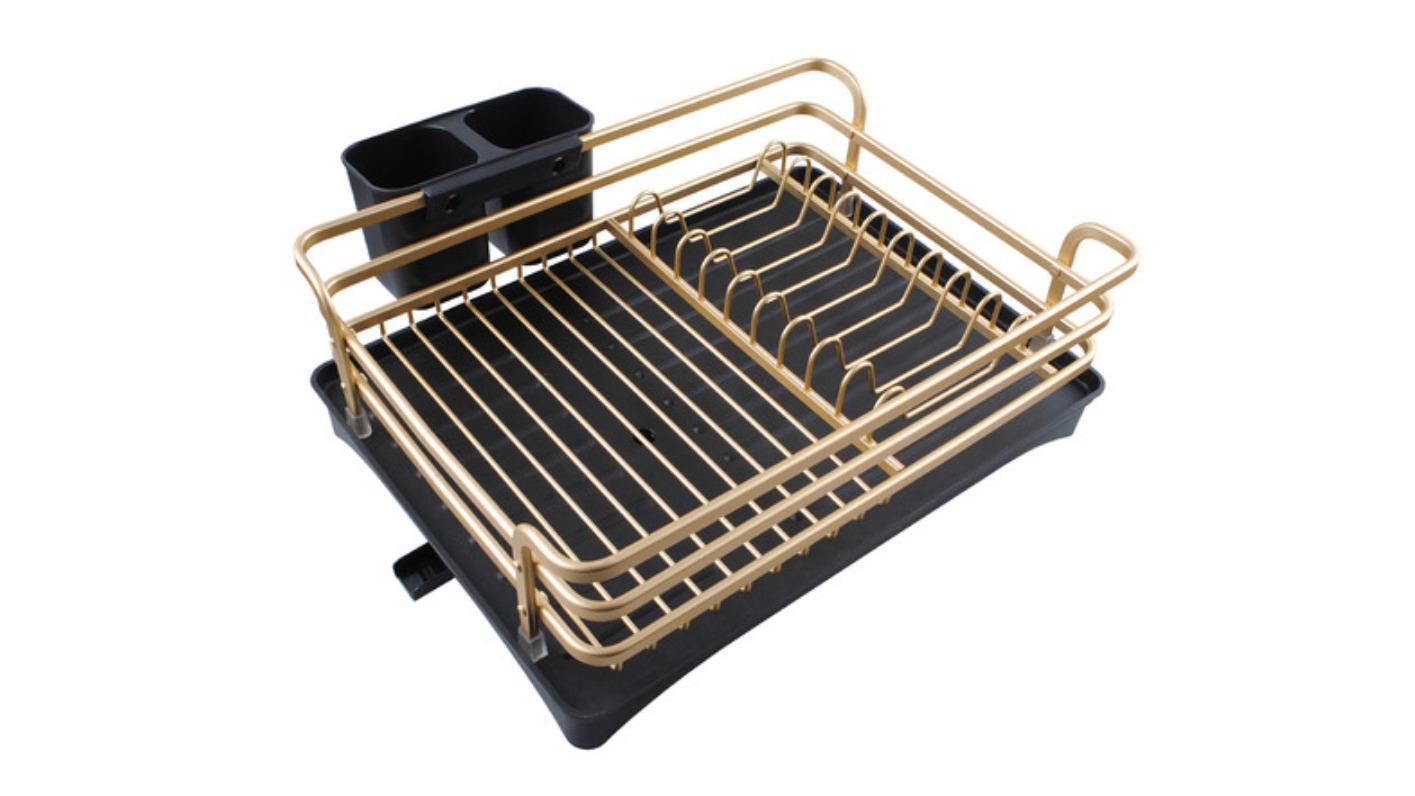 Kitchen Sink Dish Drying Storage Rack with Strainer - Gold/Black