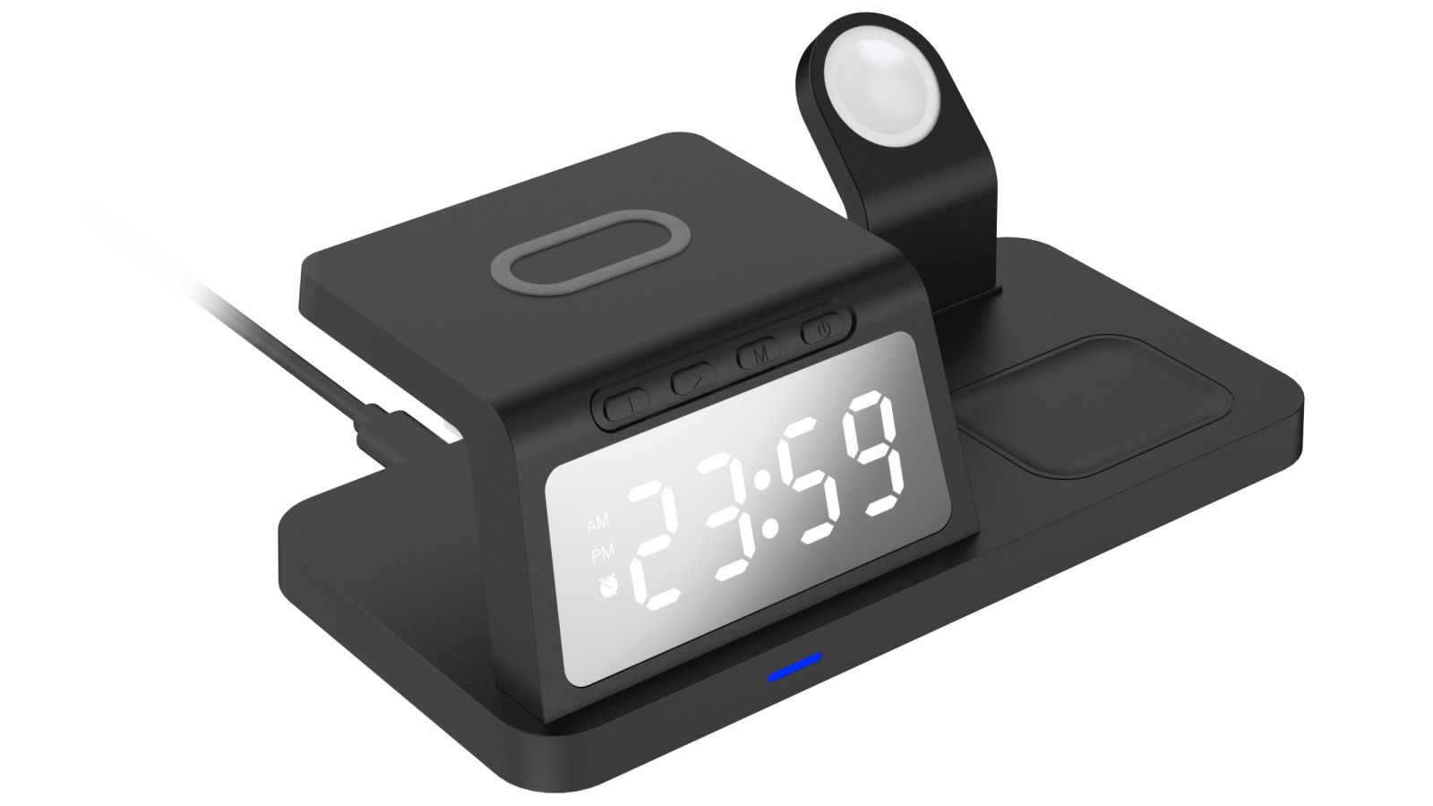 Laser 3-in-1 Wireless Charging Station with Alarm Clock - Black