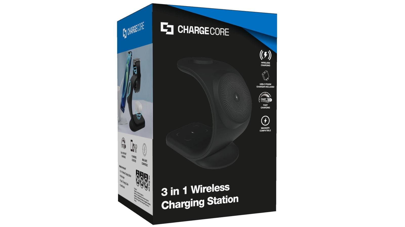 Laser ChargeCore 3-in-1 Wireless Charging Station Black Harvey