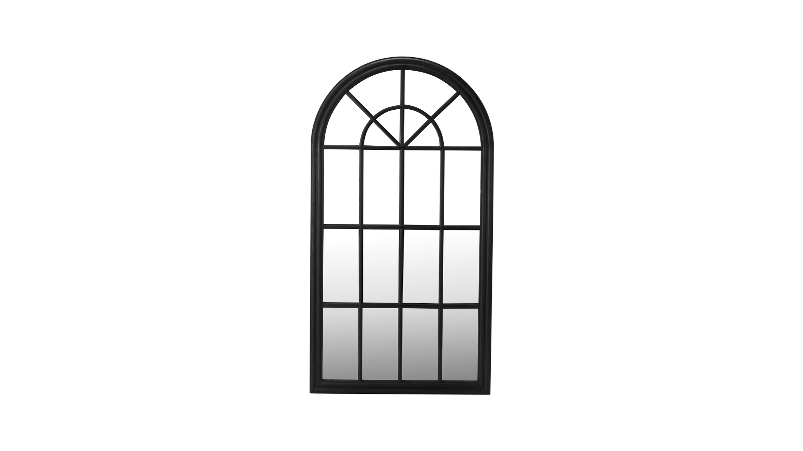 Oikiture 130 x 70cm Wooden Window Decor Arched Wall Mirror - Black