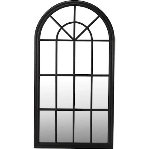 Oikiture 130 x 70cm Wooden Window Decor Arched Wall Mirror - Black