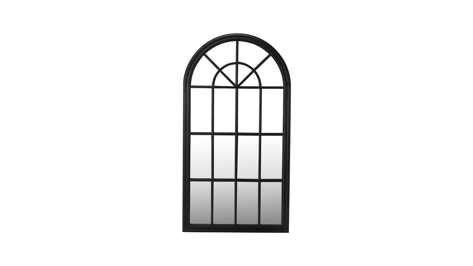 Oikiture 76 x 51cm Wooden Window Miror Arched Wall Mirror - Black