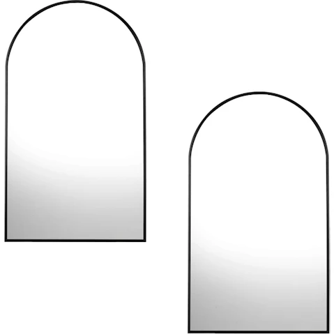 Oikiture Set of 2 Home Decor 86 x 50cm Arched Wall Mirror - Black