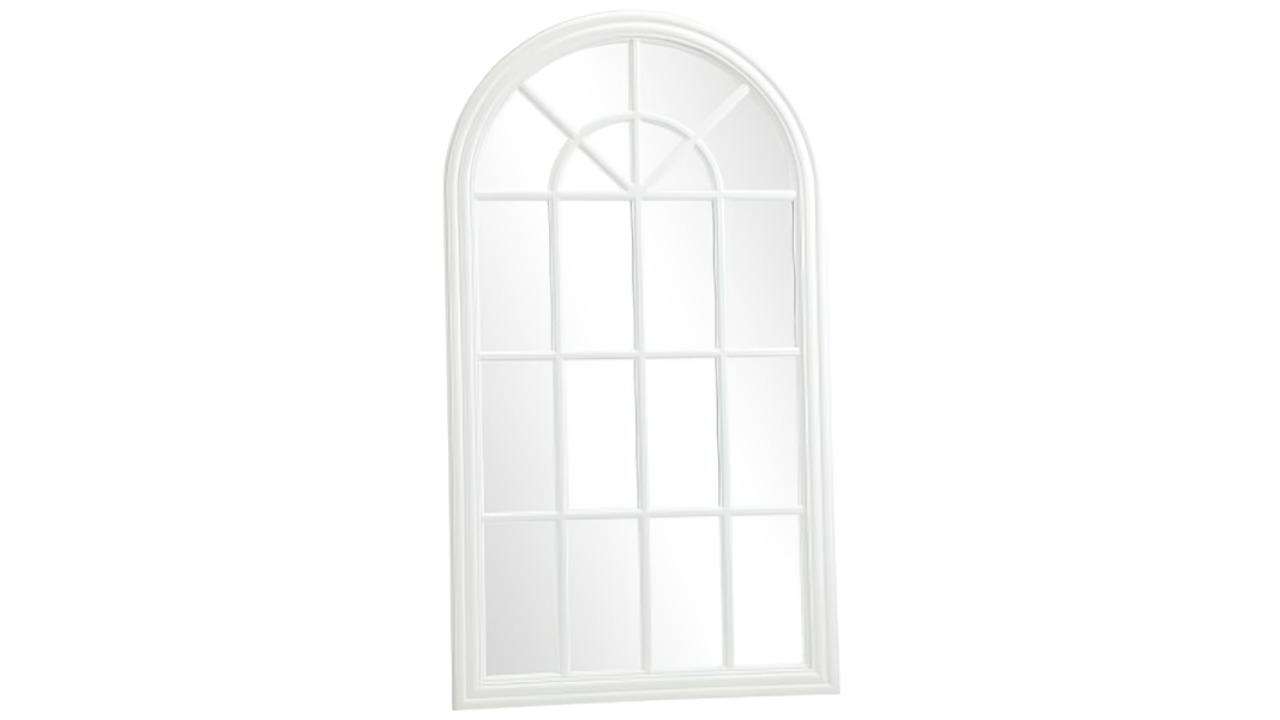 Oikiture White Wooden Arched Wall Window Mirror - 76 x 51cm